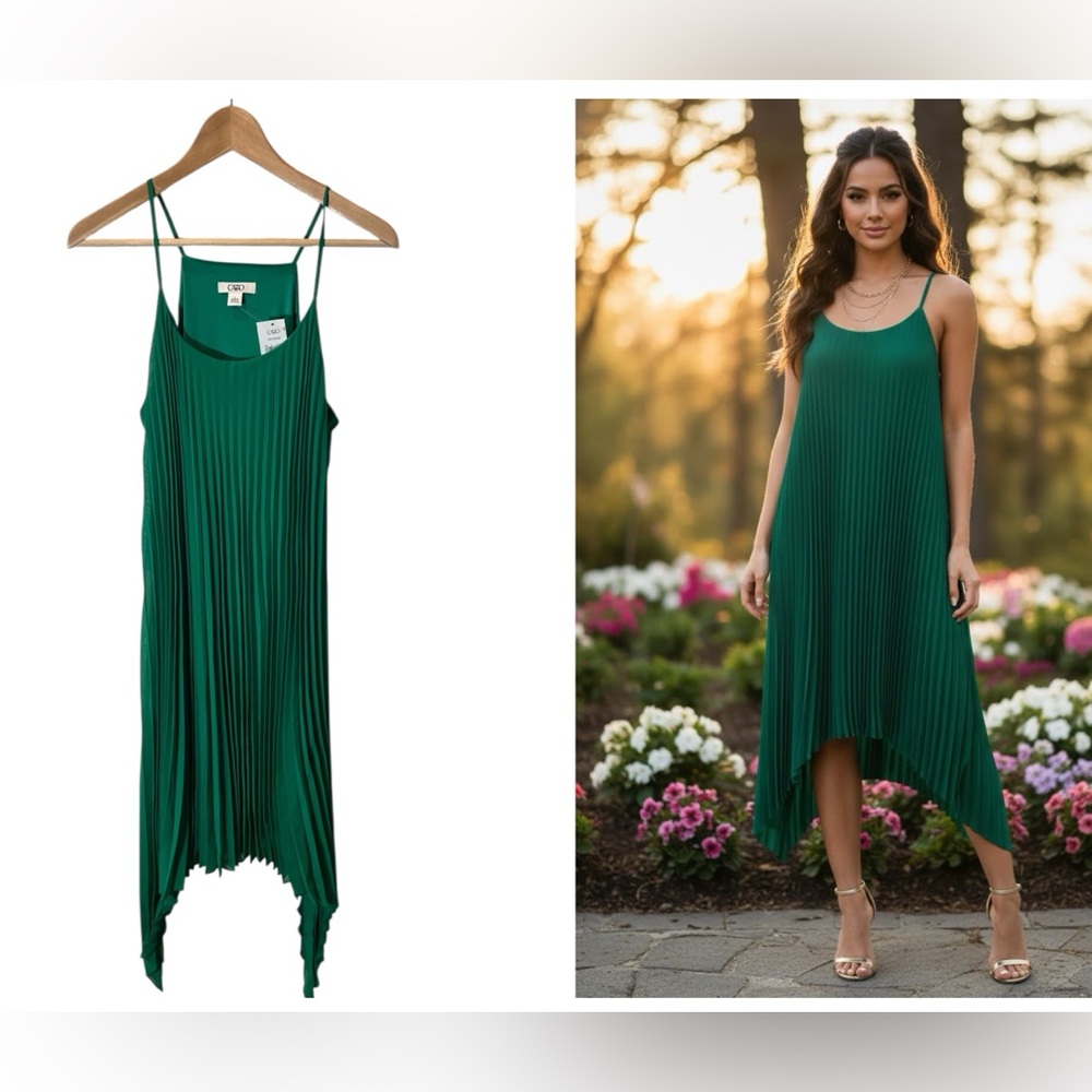 Cato Vibrant Green Pleated Dress